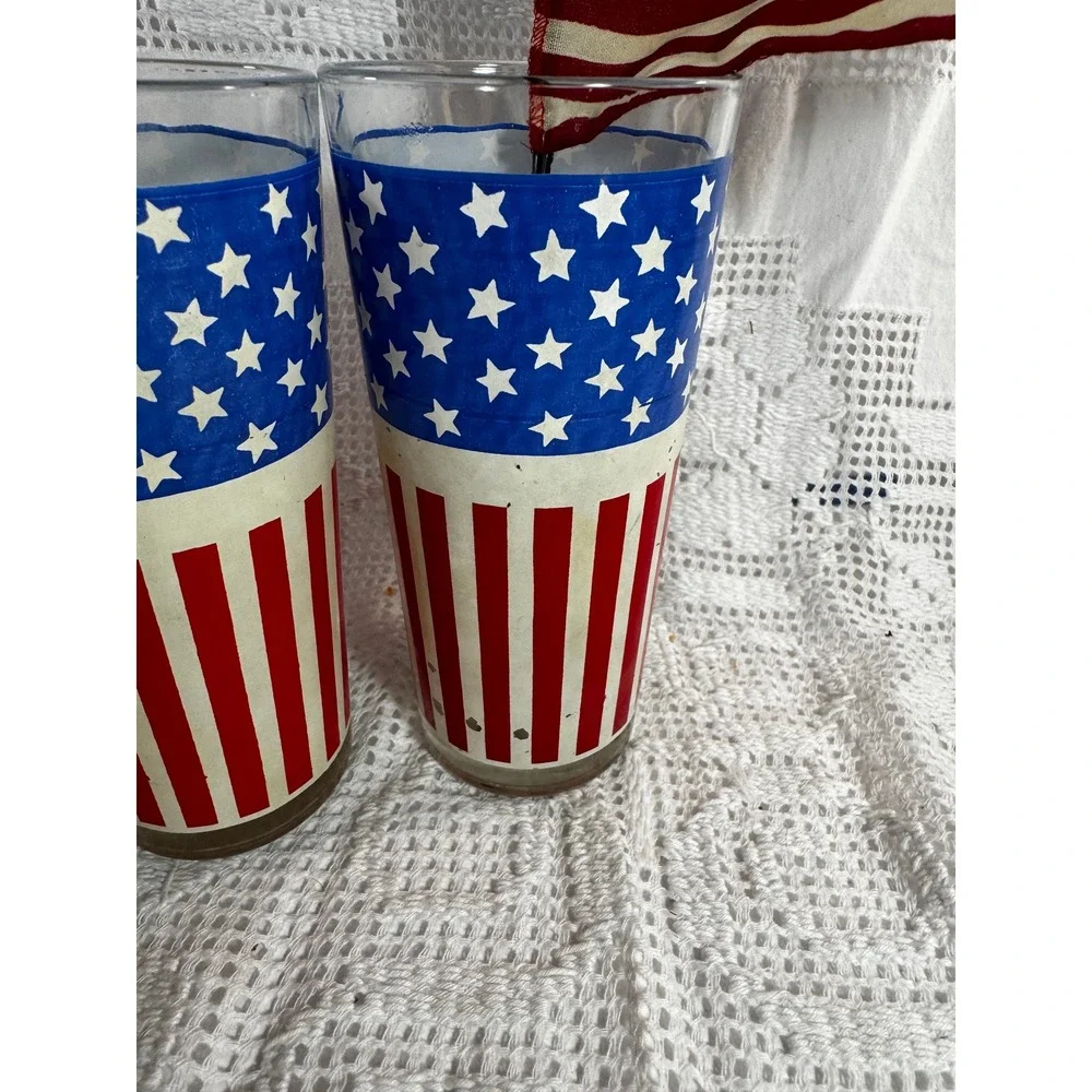 Vintage American Flag Drinking Glasses Set of 4 Patriotic 16oz Stars and Stripes